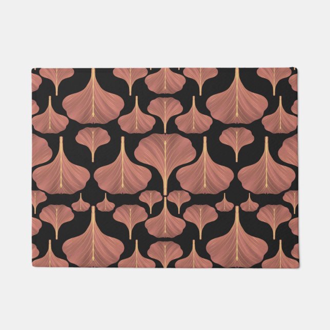 Vintage Gingko Black Floral Pattern Doormat (Front)