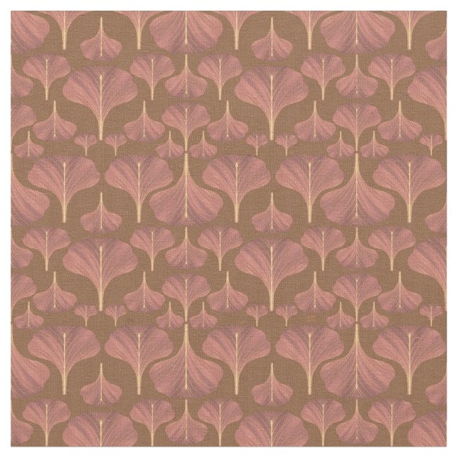 Vintage Gingko Brown Floral Pattern  Fabric (Close Up)