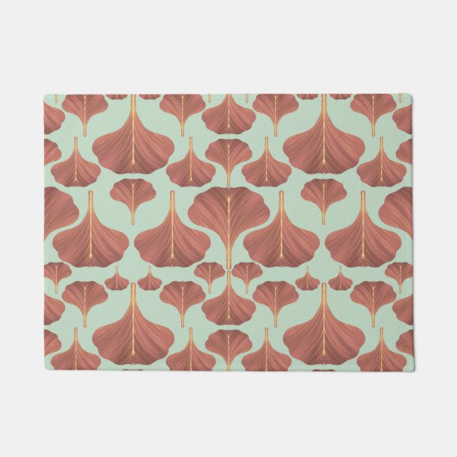 Vintage Gingko Mint Floral Pattern Doormat (Front)