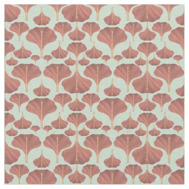 Vintage Gingko Mint Floral Pattern  Fabric (Close Up)