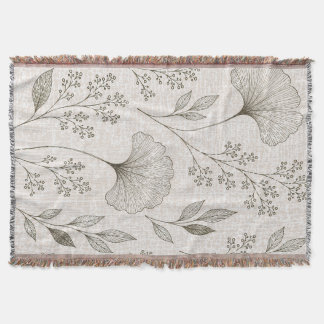 Vintage Ginkgo Botanical Woven Throw Blanket