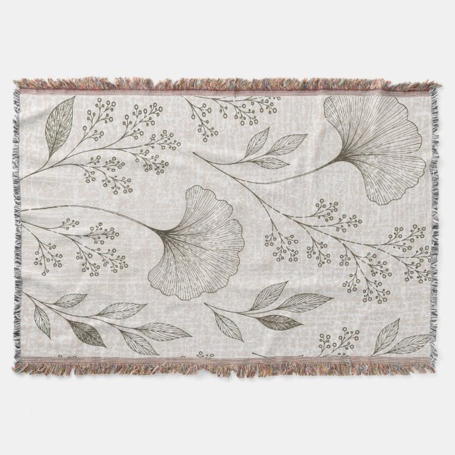 Vintage Ginkgo Botanical Woven Throw Blanket (Front)
