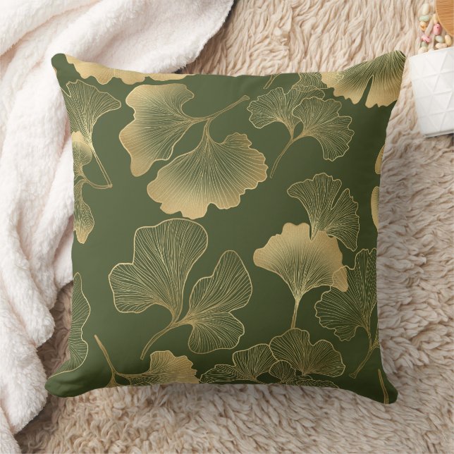 Vintage Ginkgo Leaf Pattern Throw Pillow (Blanket)