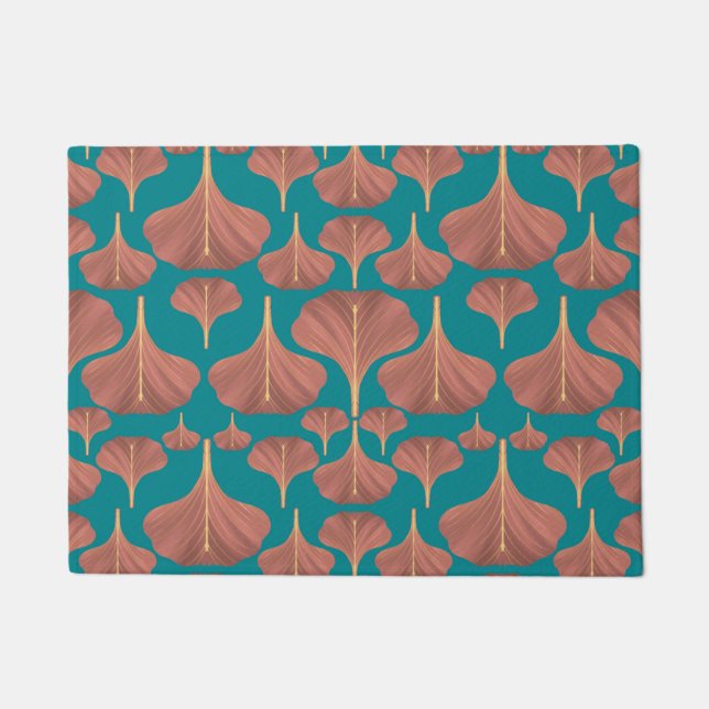 Vintage Ginkgo Teal Floral Pattern Doormat (Front)
