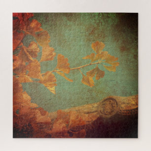 Vintage ginkgo tree gold and green oriental jigsaw puzzle