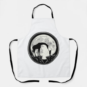 Vintage Giraffe and Child Moon Silhouette Shirt_1 Apron