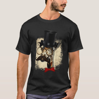 Vintage Giraffe Hat And Big Moustache Funny Gift T-Shirt