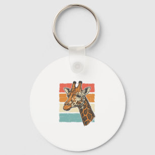 Vintage Giraffe Head Retro Sunset Vector Design_1 Keychain