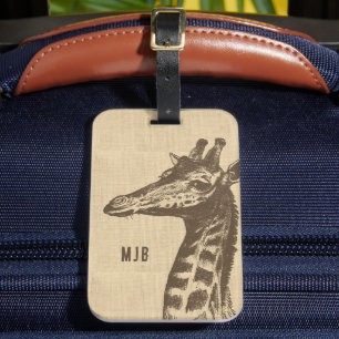 Vintage Giraffe Illustration Personalized Luggage Tag