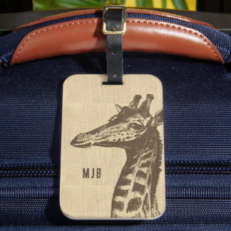 Vintage Giraffe Illustration Personalized Luggage Tag