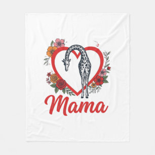 Vintage Giraffe Mama Floral Heart Shirt Design_1 Fleece Blanket