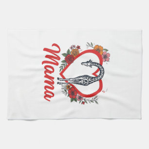 Vintage Giraffe Mama Floral Heart Shirt Design_1 Kitchen Towel