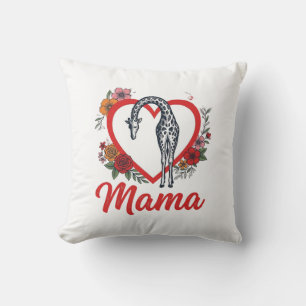 Vintage Giraffe Mama Floral Heart Shirt Design_1 Throw Pillow