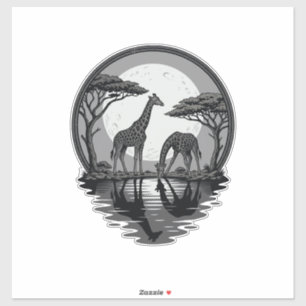 Vintage Giraffe Moon Silhouette Safari Vector Desi