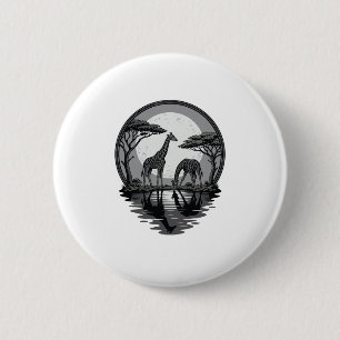 Vintage Giraffe Moon Silhouette Safari Vector Desi 2 Inch Round Button
