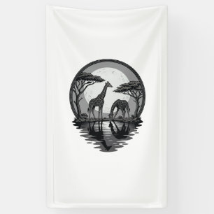 Vintage Giraffe Moon Silhouette Safari Vector Desi Banner
