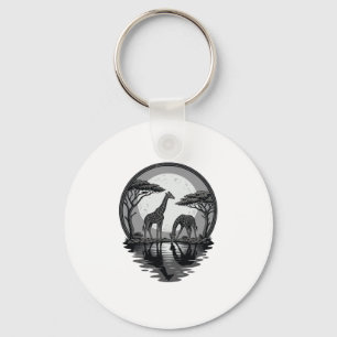 Vintage Giraffe Moon Silhouette Safari Vector Desi Keychain
