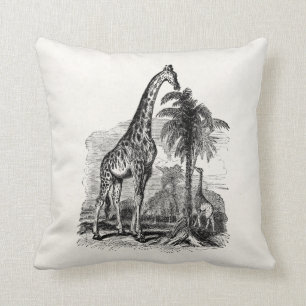 Vintage Giraffe Personalized Animal Illustration Throw Pillow
