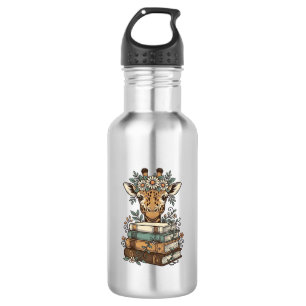 Vintage Giraffe Reading Books Floral Shirt Design_ 532 Ml Water Bottle