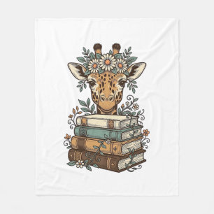Vintage Giraffe Reading Books Floral Shirt Design_ Fleece Blanket