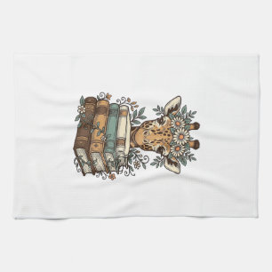 Vintage Giraffe Reading Books Floral Shirt Design_ Kitchen Towel
