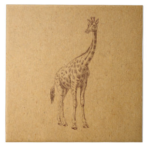 Vintage Giraffe Rustic Illustrated Animal Art Tile