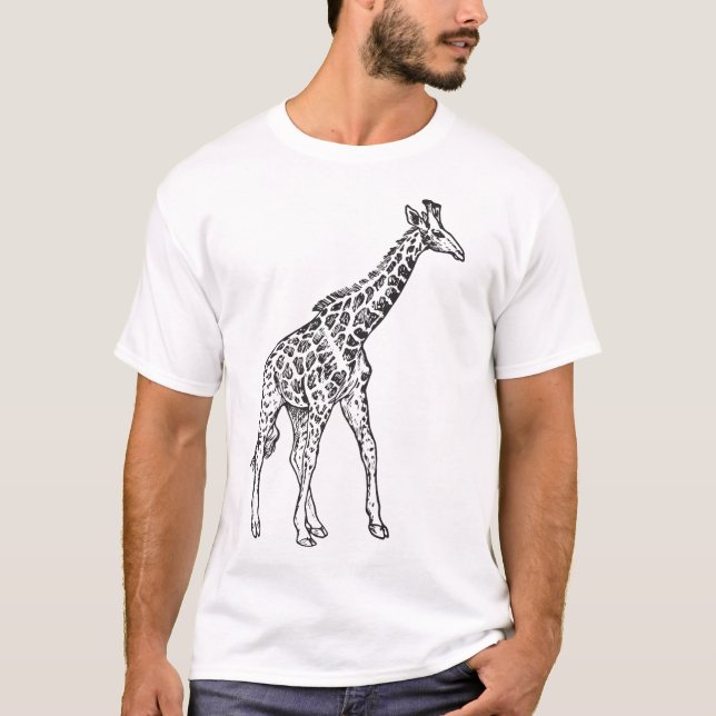 Vintage Giraffe Sketch T-Shirt – Artistic Wildlife (Front)