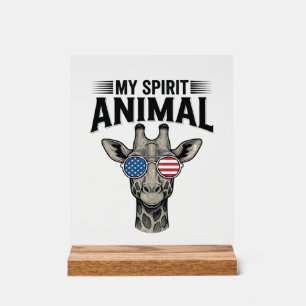 Vintage Giraffe Spirit Animal Patriotic Shirt Desi Acrylic Sign