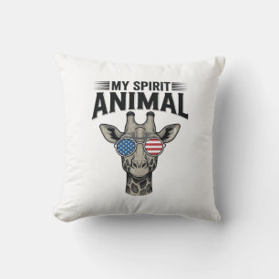 Vintage Giraffe Spirit Animal Patriotic Shirt Desi Throw Pillow