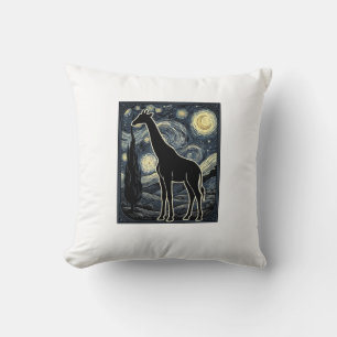 Vintage Giraffe Starry Night Engraving Shirt_1 Throw Pillow