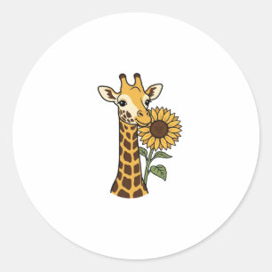 Vintage Giraffe Sunflower Vector Design_1 Classic Round Sticker