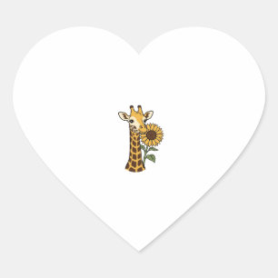Vintage Giraffe Sunflower Vector Design_1 Heart Sticker