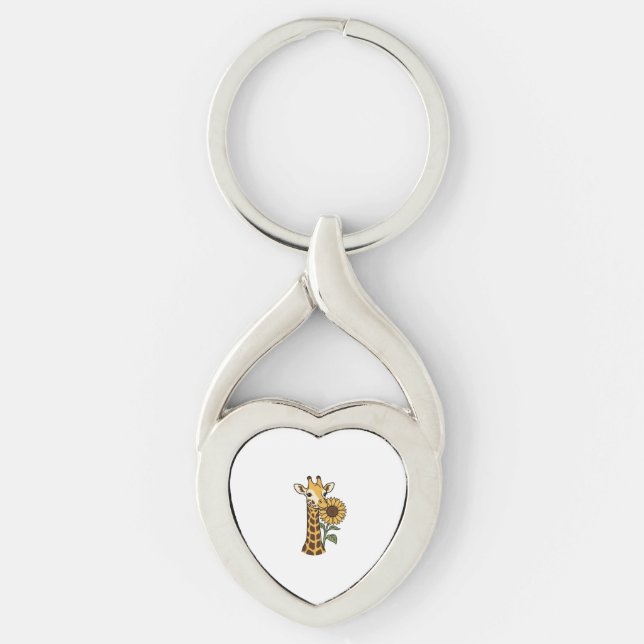 Vintage Giraffe Sunflower Vector Design_1 Keychain (Front)