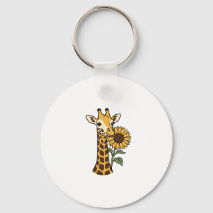 Vintage Giraffe Sunflower Vector Design_1 Keychain