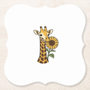 Vintage Giraffe Sunflower Vector Design_1 Paper Coaster