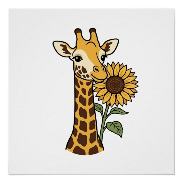 Vintage Giraffe Sunflower Vector Design_1 Poster (Front)