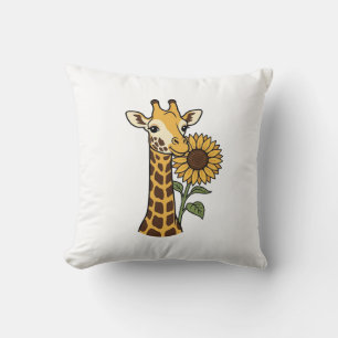 Vintage Giraffe Sunflower Vector Design_1 Throw Pillow