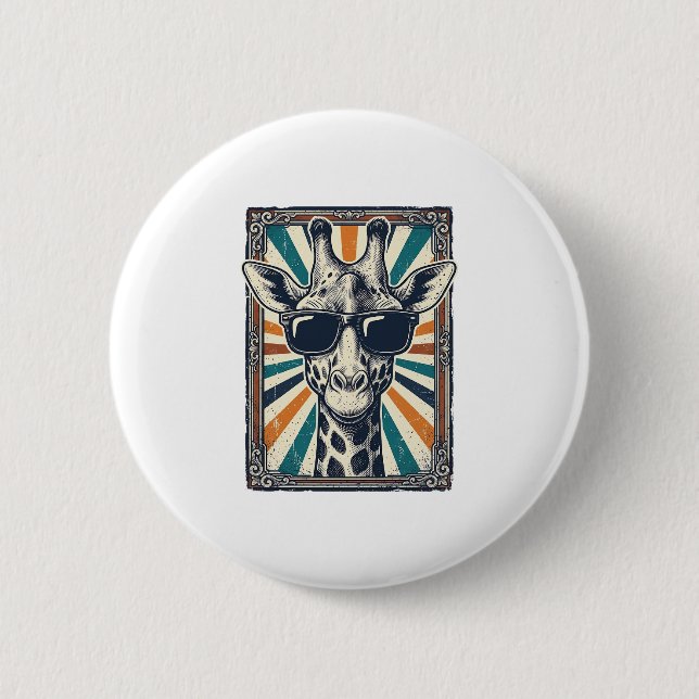 Vintage Giraffe Sunglasses 2 Inch Round Button (Front)