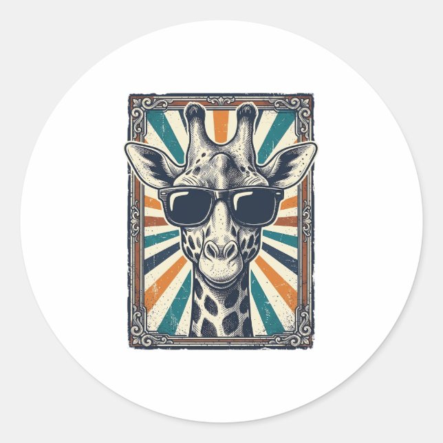 Vintage Giraffe Sunglasses Classic Round Sticker (Front)