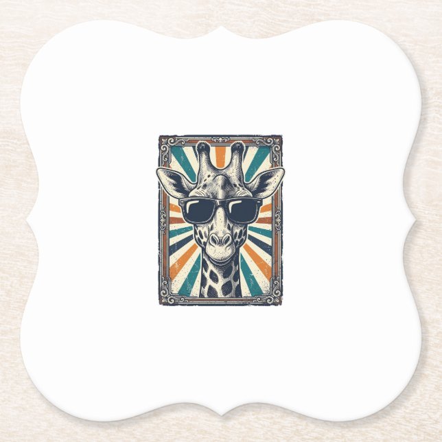 Vintage Giraffe Sunglasses Paper Coaster (Front)
