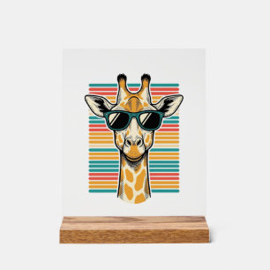 Vintage Giraffe Sunglasses Retro Stripe Vector Des Acrylic Sign
