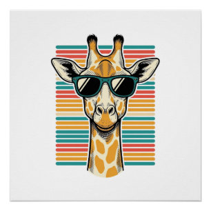 Vintage Giraffe Sunglasses Retro Stripe Vector Des Poster