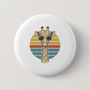 Vintage Giraffe Sunglasses Retro Sunset Vector Des 2 Inch Round Button