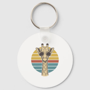 Vintage Giraffe Sunglasses Retro Sunset Vector Des Keychain