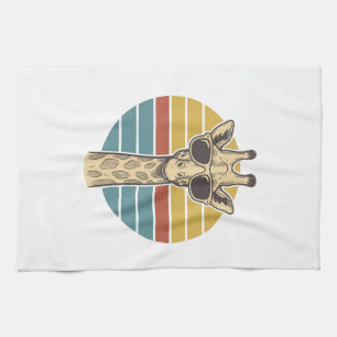 Vintage Giraffe Sunglasses Retro Sunset Vector Des Kitchen Towel