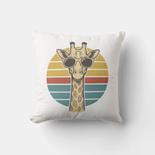 Vintage Giraffe Sunglasses Retro Sunset Vector Des Throw Pillow