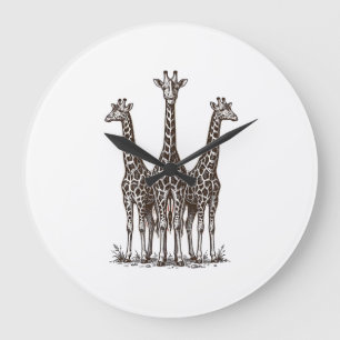 Vintage Giraffe Sunset Engraving Safari Shirt_1 Large Clock