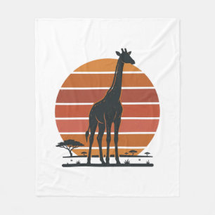 Vintage Giraffe Sunset Safari Vector Shirt Design_ Fleece Blanket