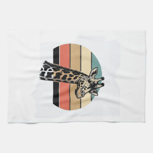 Vintage Giraffe Sunset Safari Vector Shirt Design Kitchen Towel
