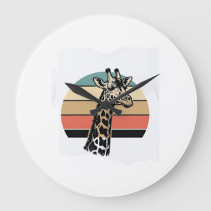 Vintage Giraffe Sunset Safari Vector Shirt Design Large Clock
